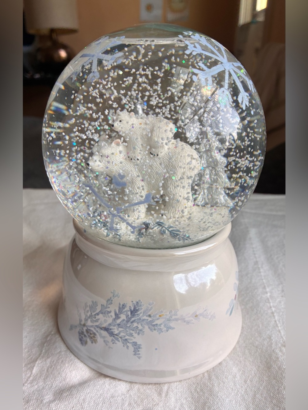 Vintage Pfaltzgraff Musical Snow Globe Winter Frost Collection Polar Bear WORKS - Picture 5 of 8